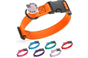 Dogline Biothane Waterproof Dog Collar with Quick Release Buckle Strong Coated Nylon Webbing with Odor- Proof for Easy Care Easy to Clean Fits Small Medium or Large Dogs, Orange 3/4" W 12-19" L