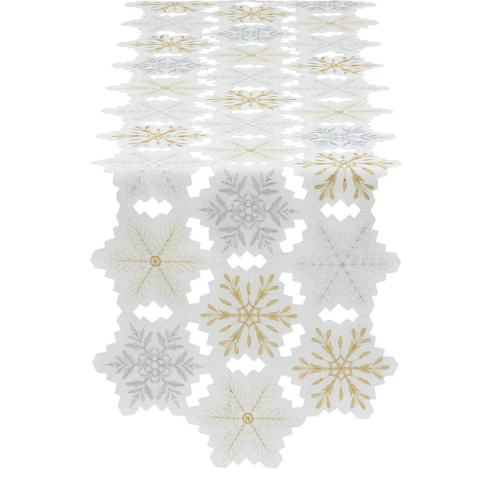 DII Christmas Holiday Embroidered Table Runner, 14X54, Metallic Snowflakes โ image 1