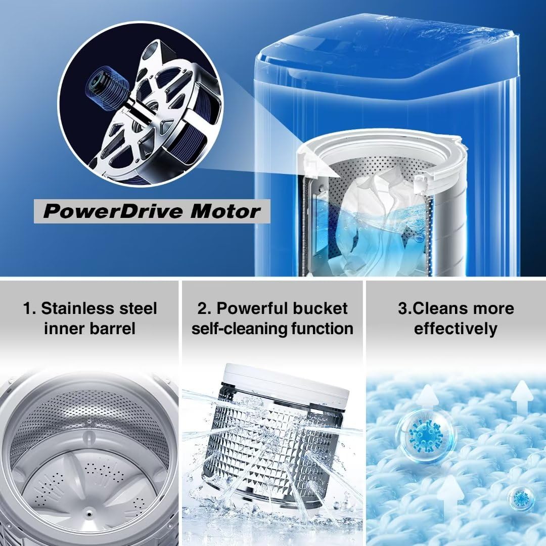 Apartment Washing Machine, 17.8 lbs Portable Washing Machine with 8 Water Levels and 10 Wash Promgrams, Small Washer Machine for Home and Apartment