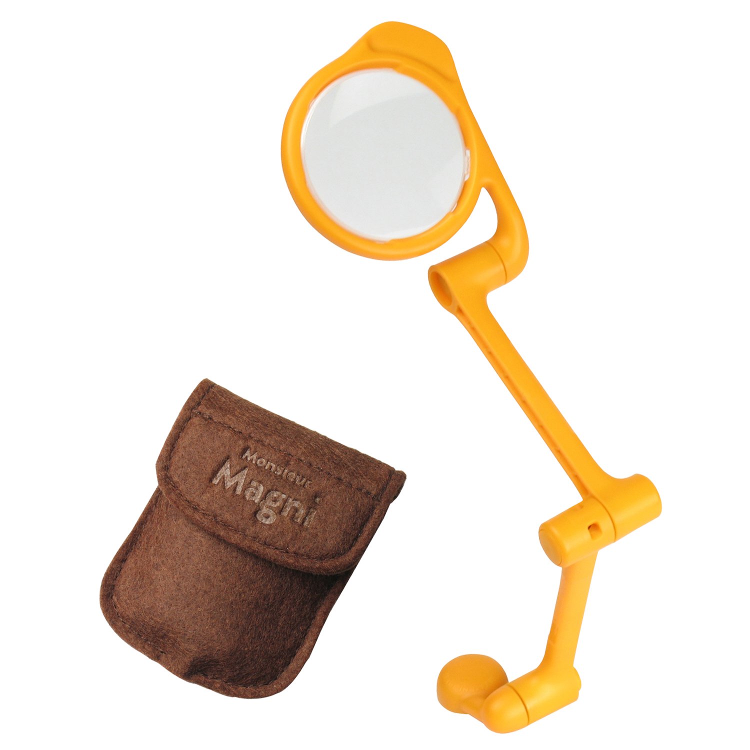 compact magnifying/reading glass, portable in pocket, articulating arm, self standing/hands free (3.5x magnification) in custom wallet. Made in Japan. ENGINEER sl-64