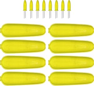 24 Pieces Corn Cob Holders and Dish Set Corn on the Cob Skewer Stainless Steel Skewer Needle BBQ Tool and Plastic Corn Tray