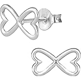 .925 Sterling Silver Double Heart Infinity Symbol Stud Earrings