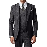 WOUIEWN Men's Suits Retro Tweed Suits for Men 3 Piece Herringbone Suits for Wedding Prom Autumn Winter Jacket Vest Pants Sets