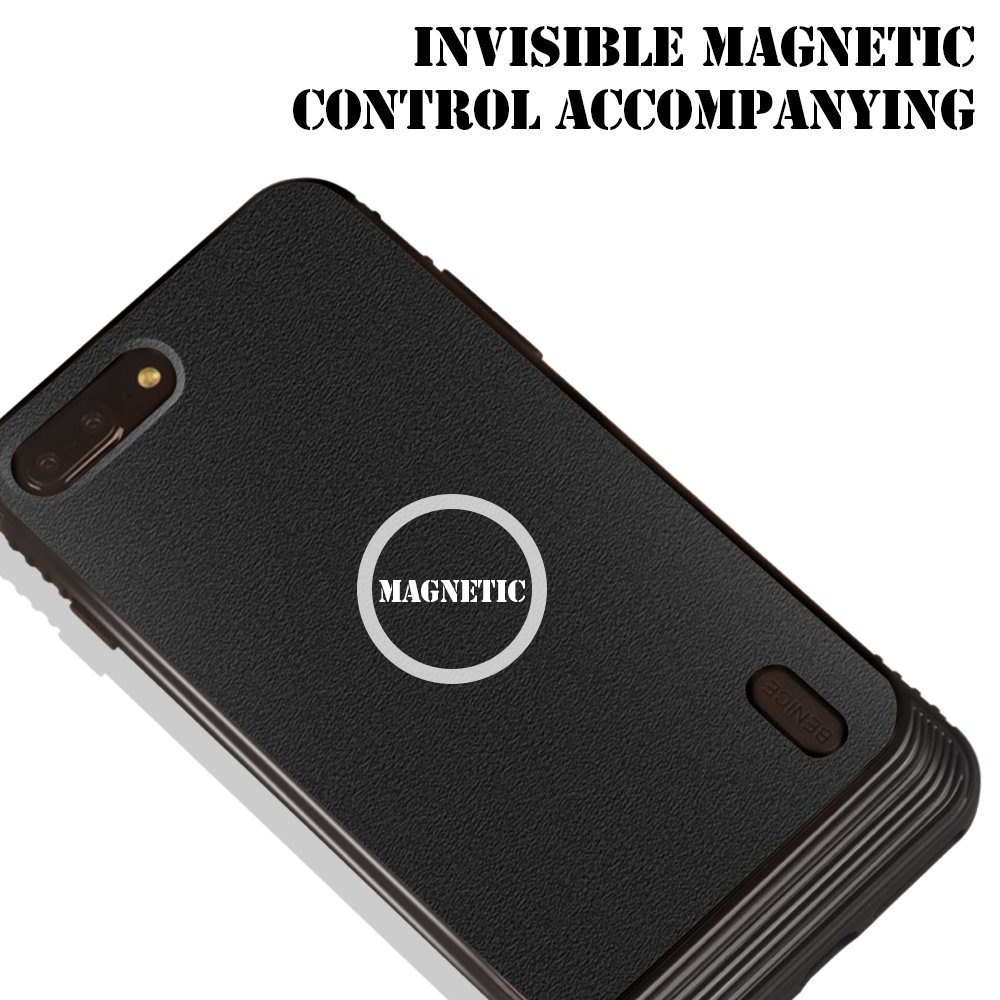 iPhone 7 Plus/8 Plus case, MagicSky Ultra Slim Premium PU Leather Shock-absorbing Protective Bumper Case with Built-in Nickel Metal Plate work with Universal Magnetic Phone Car Mount Holder - Black