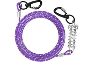 VIVBOO Dog Tie Out Cable 10ft/15ft/20ft/30ft Dog Runner for Yard and Outdoor with Swivel Hook Green/Blue/Purple Reflective Lead Dog Chains for Training Small to Medium Dogs Up to 100lbs