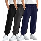 LessonZoo 3 Pack Boys' Sweatpants Kids Athletic Joggers with Pockets Baggy Drawstring Casual Elastic Waist Pants