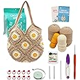 Uongeod Crochet Kit for Beginners Daisy Tote Bag DIY Knitting Kits of Daisy Tote Bag with Step-by-Step Video Tutorials Crochet Kit Beginners for Adults and Kids