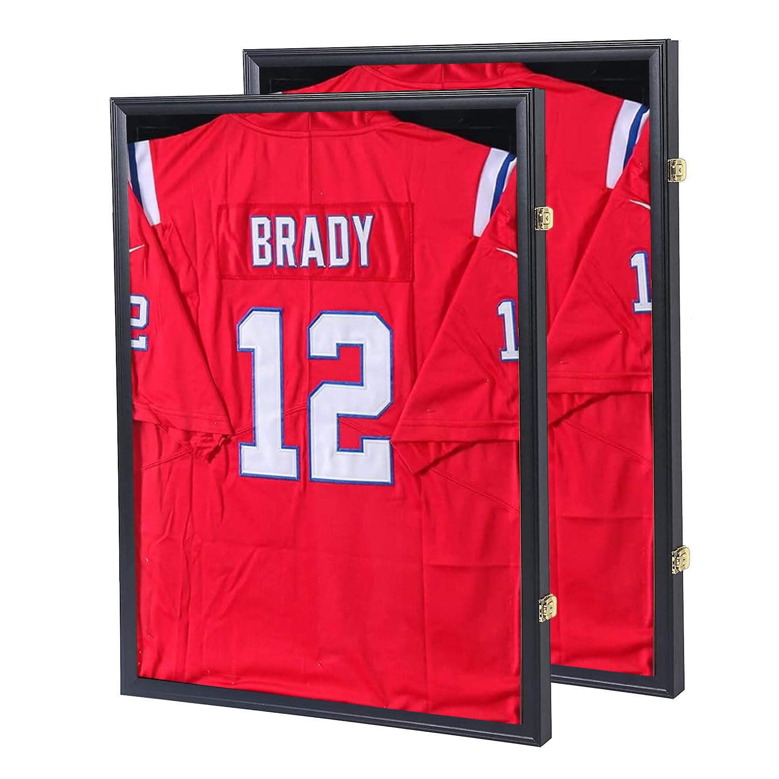 Grintus Jersey Frame Display Case Jersey Display Case Jersey Shadow Box with Uv Protection Acrylic and Hanger for Baseball Basketball Football Soccer Hockey Sport Shirt and Uniform,Black-2 Pack Image