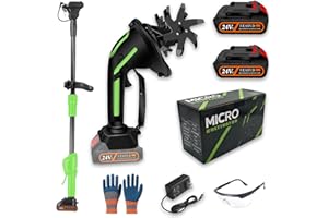 24/21V Cordless Tiller Cultivator, with Extension Pole, 4 * 65 Mn Steel high-Strength Blade, with 2/1×4.0Ah Batteries, 235RPM