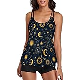 Meaudiwes Tankini Swimsuit for Women, Blouson Tank Tops with Boyshorts Two Piece Bathing Suit Sporty Swimwear for Summer