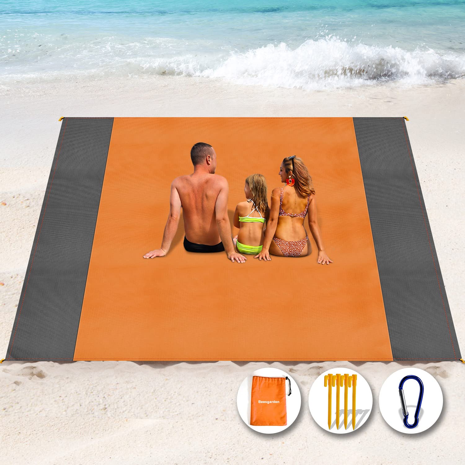 Henrycares Beach Blanket Picnic Blanket, Extra Large 300 x 275cm Sandproof Waterproof Beach Mat with 4 Stakes for 7-10 Adults, Summer Essentials Outdoor Blanket for Travel Camping Hiking Picnic (Pink)