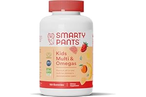 SmartyPants Kids Multivitamin Gummies: Omega 3 Fish Oil (EPA/DHA), Vitamin D3, C, Vitamin B12, B6, A, K & Zinc for Immune Support, Biotin, Gluten Free, Three Fruit Flavors, 120 Count (30 Day Supply)