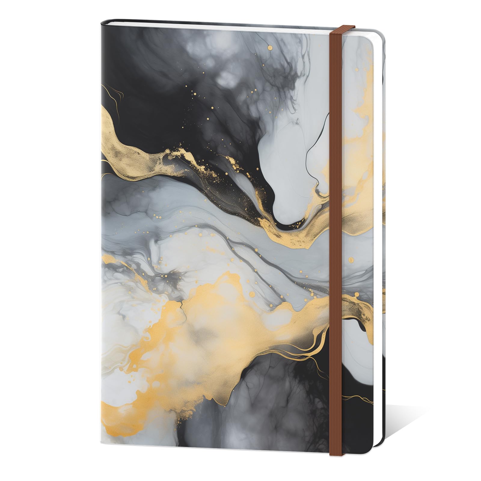Hnogri Lined Journal Notebook, Hardcover Journal for Women, 160 Pages Thick Paper, Medium 5.7 x 8.4 in, Cute Aesthetic Floral A5 Ruled Notebook for Writing Journaling Work School Office, Black Marble