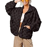 chouyatou Women Winter Casual Checkered Fleece Jacket Fuzzy Oversized Sherpa Jacket Shacket Faux Fur Coat