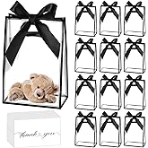 GAWBYET 24 Pcs Clear Plastic Gift Bags with Handles, Reusable Party Favor Bags With ribbons and cards for Mother's Day, Birthday, Wedding,Bachelorette Party,(7 x 10 x 3.15 Inch)