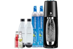 SodaStream One Touch Electric Sparkling Water Maker Bundle (Black) with CO2, BPA free Bottles, and 0 Calorie Fruit Drops Flavors