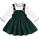 Happy Town Toddler Girl Clothes Long Sleeve Fall Outfits Ruffle Ribbed Floral Tops Overall Dress Set with Pocket