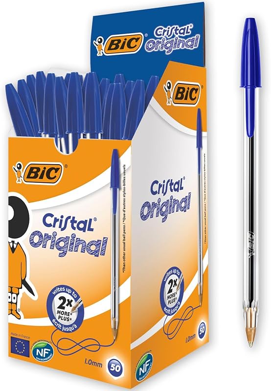 Canetas bic cristal, originais, ideais para material escolar, azul, ponta média (1,0 mm), material de escritório e papelaria, caixa com 50 canetas