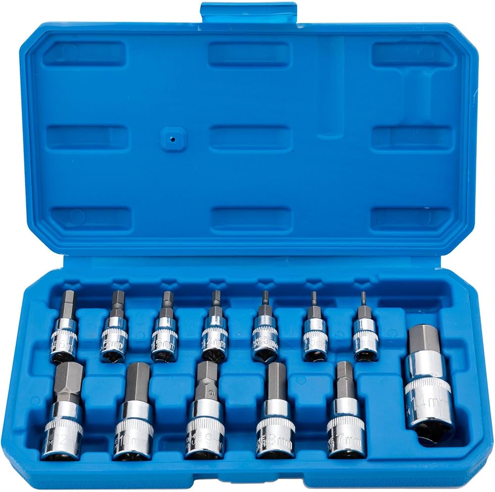 Qnkaa Hex Bit Socket Set 13-Piece S2 Alloy Steel Premium CrV Sockets