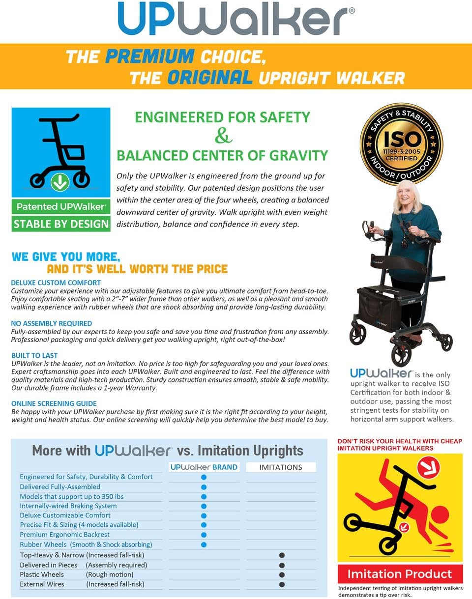 UPWalker Lite Plus - Upright Walker + Bonus Flashlight (Stand Up Rolling Mobility Walking Aid with Seat): Health & Personal Care
