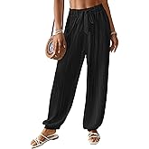 Bsubseach Women Wide Leg Palazzo Pants 2025 Summer Casual Drawstring Lounge Harem Pants with Pocket Woman Baggy Trousers
