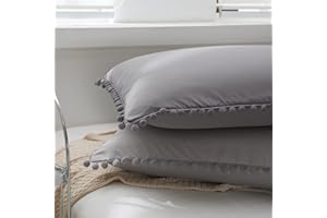 8HMOON Soft Pillow Shams Set of 2 Boho Tassel Ball Trimmed Microfiber Pillowcases Cute Breathable Queen Bed Pillowshams Envelope Design, 20x30 Inch