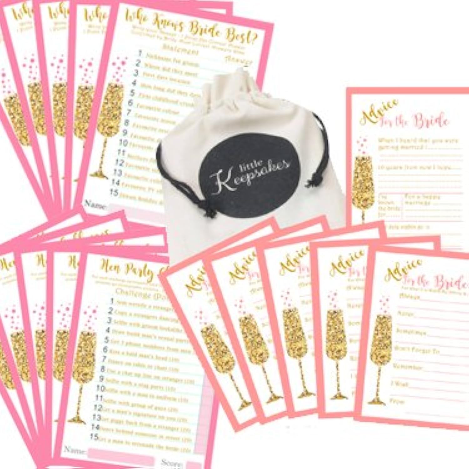 Hen Party Triple Games Pack Pink 3 Hen Party Games 20 Bridal Shower Advice, Who Knows Bride Best, Free Bonus Hen Party Challenges to play on night for hen do or bridal shower with the bride to be.