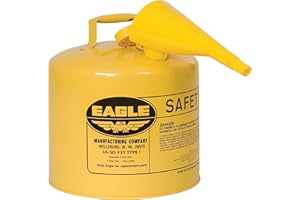 Eagle 5 Gallon Type I Yellow Safety Gas Can for Diesel with Flame Arrester, Self-Closing Lid, and F-15 Funnel, Made in the USA, Galvanized Steel Flammable Storage Can, UI50FSY