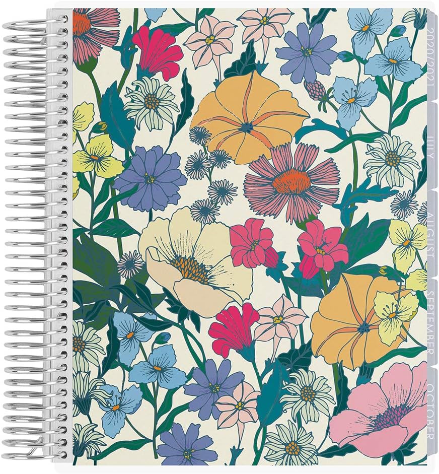 Erin Condren 12 - Month 2020-2021 Flower Power Coiled Life Planner with Layers Neutral Interior (July 2020 - June 2021) Vertical Weekly Layout. Organizer, Monthly Calendar Tabs and Stickers