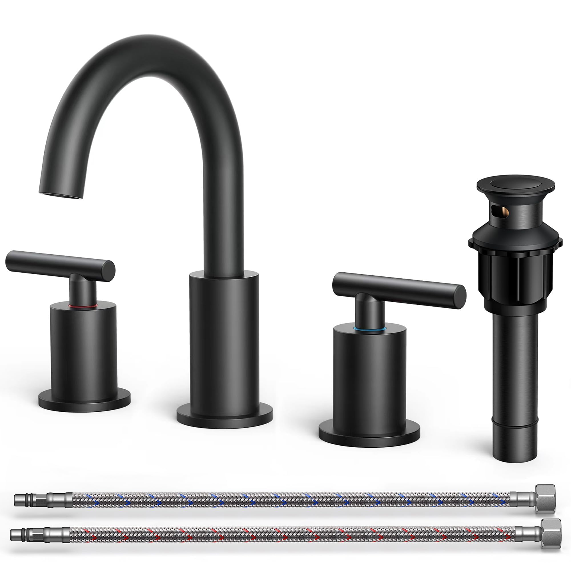 Photo 1 of ***MISSING HARDWARE***FORIOUS Black Bathroom Faucet 3 Hole, 8 Inch Widespread Matte Black Bathroom Sink Faucet with 360°Swivel Spout, Suitable for 6-12 Inch Vanity Sink, with Metal Pop-up Drain and cUPC Supply Line