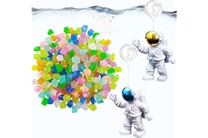 Muzero Floating Astronaut Aquarium Decorations Set – 100 Glow in The Dark Pebbles & 2 Floating Astronauts Ornaments for Fish Tank Decor