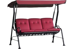 Outsunny 3-Person Porch Swing Chair, Patio Swing Bench with Adjustable Canopy, Removable Thicken Cushion and Weather Resistan