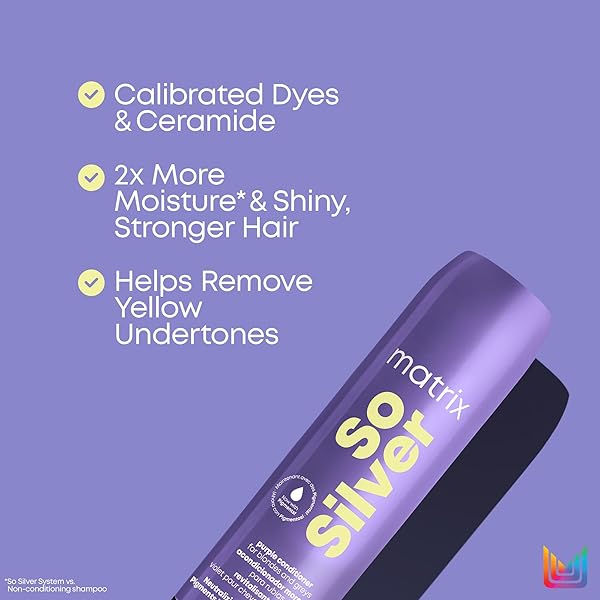 MATRIX SO SILVER PURPLE CONDITIONER – TONES BLONDE & GREY HAIR, ELIMINATES BRASSINESS, INFUSED WITH PURPLE PIGMENTS, SALON-QUALITY, VEGAN