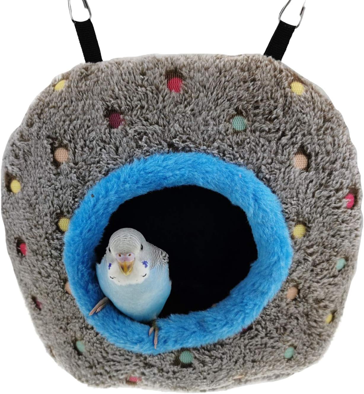 MuYaoPet Birds Nest Hammock Parrot Hanging Swing Bed for Cage Finch Hideout House Plush Macaws Snuggle Hut for Budgies Eclectus Parakeet Cockatiels Lovebird (8.2" 4.7" 8.2", Grey)