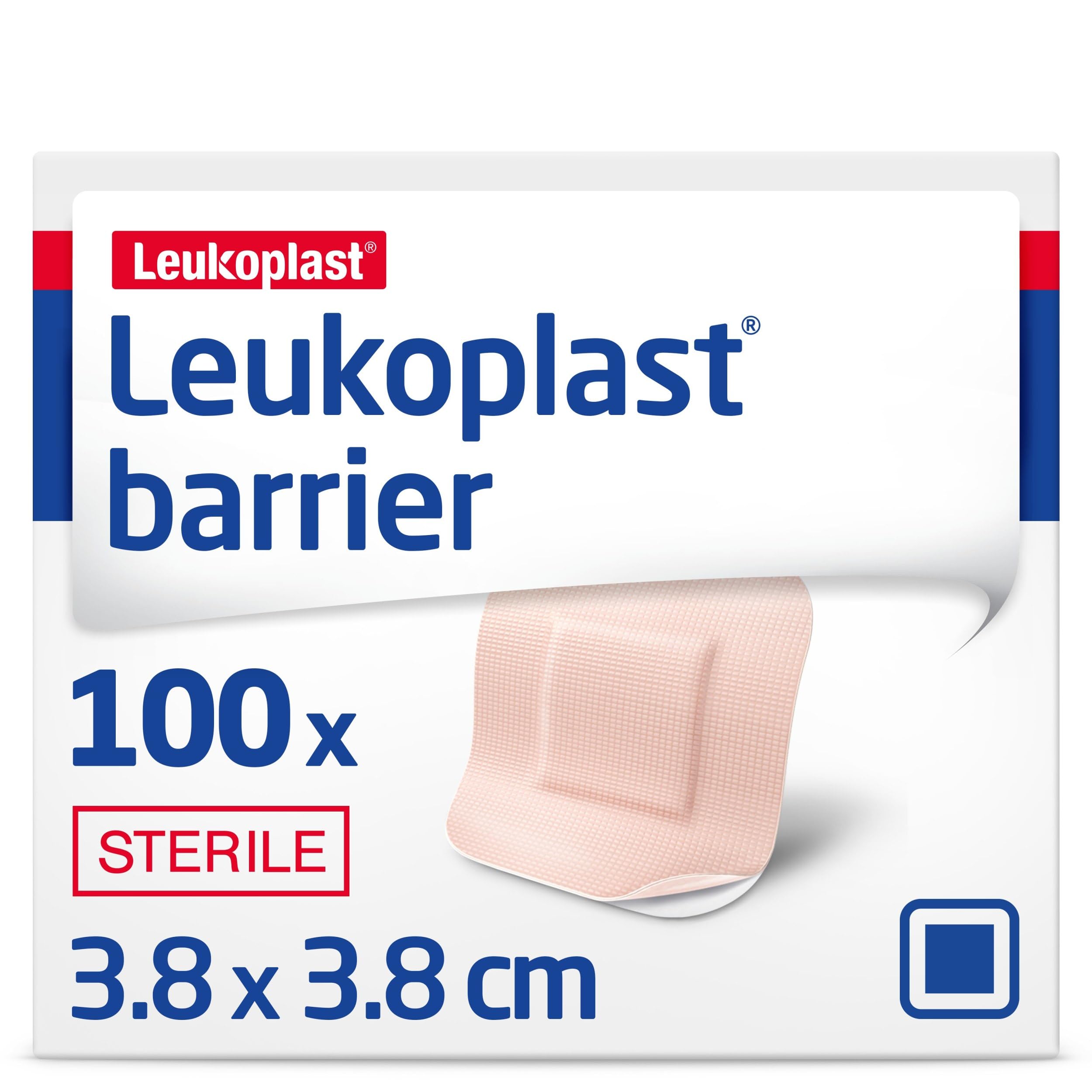 Leukoplast Barrier - Waterproof and Dirt-Repellent Sterile Strip - Bacterial Barrier Which Helps to Prevent Wound Infection - Absorbent, Flexible and Conformable - Beige, 3.8 cm x 3.8 cm, Box of 100