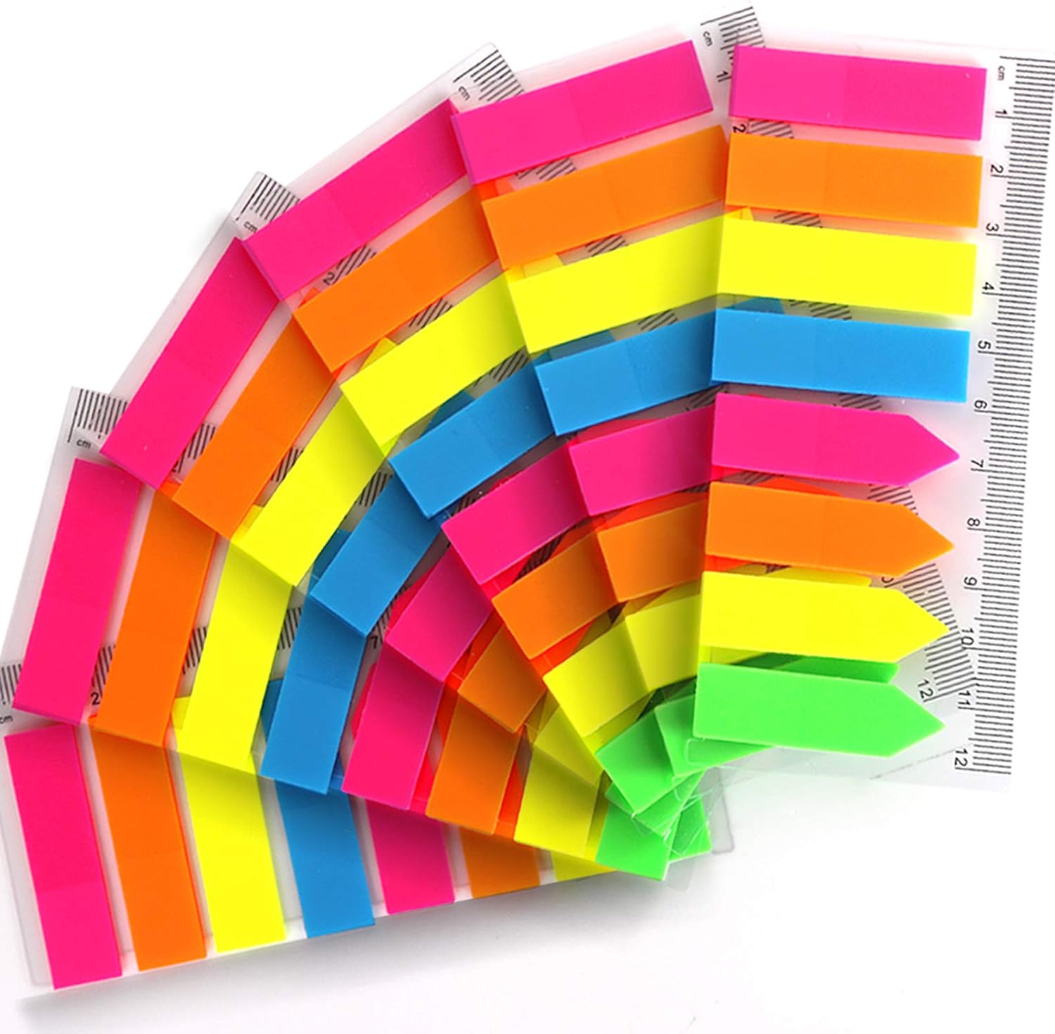 960 Pieces Neon Page Markers, FANDAMEI 6 Sets Translucent Page Flags Fluorescent Index Tabs Sticky Notes Tabs with 12 cm Measurement for Page Marker : Office Products