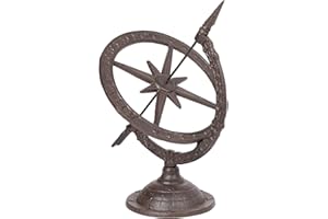 Sungmor Vintage Cast Iron Armillary Sundial,14.3" Tall Heavy Duty & Antique Brown Finish Sundial for Yard,Garden and Lawn Dec