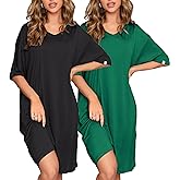 ft FENTENG 2-Pack Women's Nightgowns Short Sleeve Nightshirt V Neck Soft Sleepwear Casual Sleepshirts Loose Pajama Dress