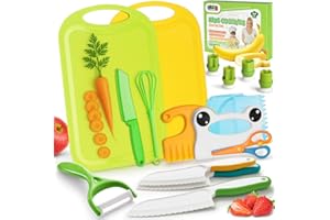 LovesTown 18PCS Kids Kitchen Playset, Kids Cutting Board and Knife Set Toddler Cooking and Baking Toys with Peeler Cutters Homeschool Esstentials