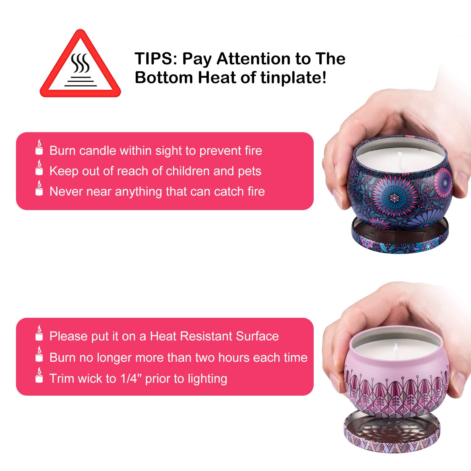 Amexi Duftkerzen, Lavendel, Rose Duftkerzen, Tragbare Reise Zinn Kerzen, 100% Sojawachs Kerze für Stressabbau und Aromatherapie, Kerzen Set - 2 Pack