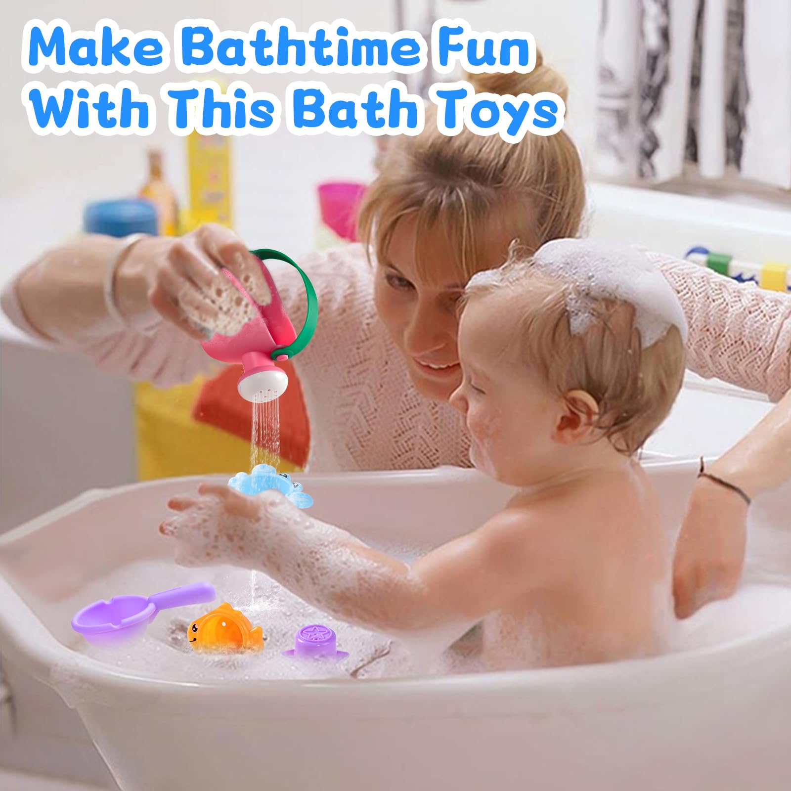 Baby Bath Toys for Kids Ages 1-3 5 PCS Toddler Bath Toys Mold Free for 2-4 Bathtub Sand Beach Pool Water Toddler Toys & Christmas Birthday Gifts (Color Random)