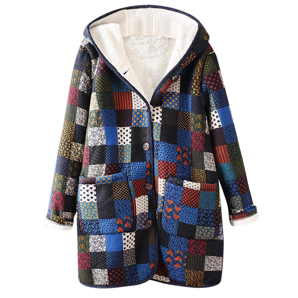 titap womens warm outwear floral print hooded pockets vintage oversize coat s-2xl