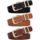 WERFORU 3 PACK Women Belt Women Fashion Leather Belts for Jeans Pants Ladies Belts with Gold Buckle