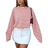 Orchidays Women’s Striped Loose Fit Long Sleeve Sweatshirts Crewneck Color Block Drawstring Pullover Tops