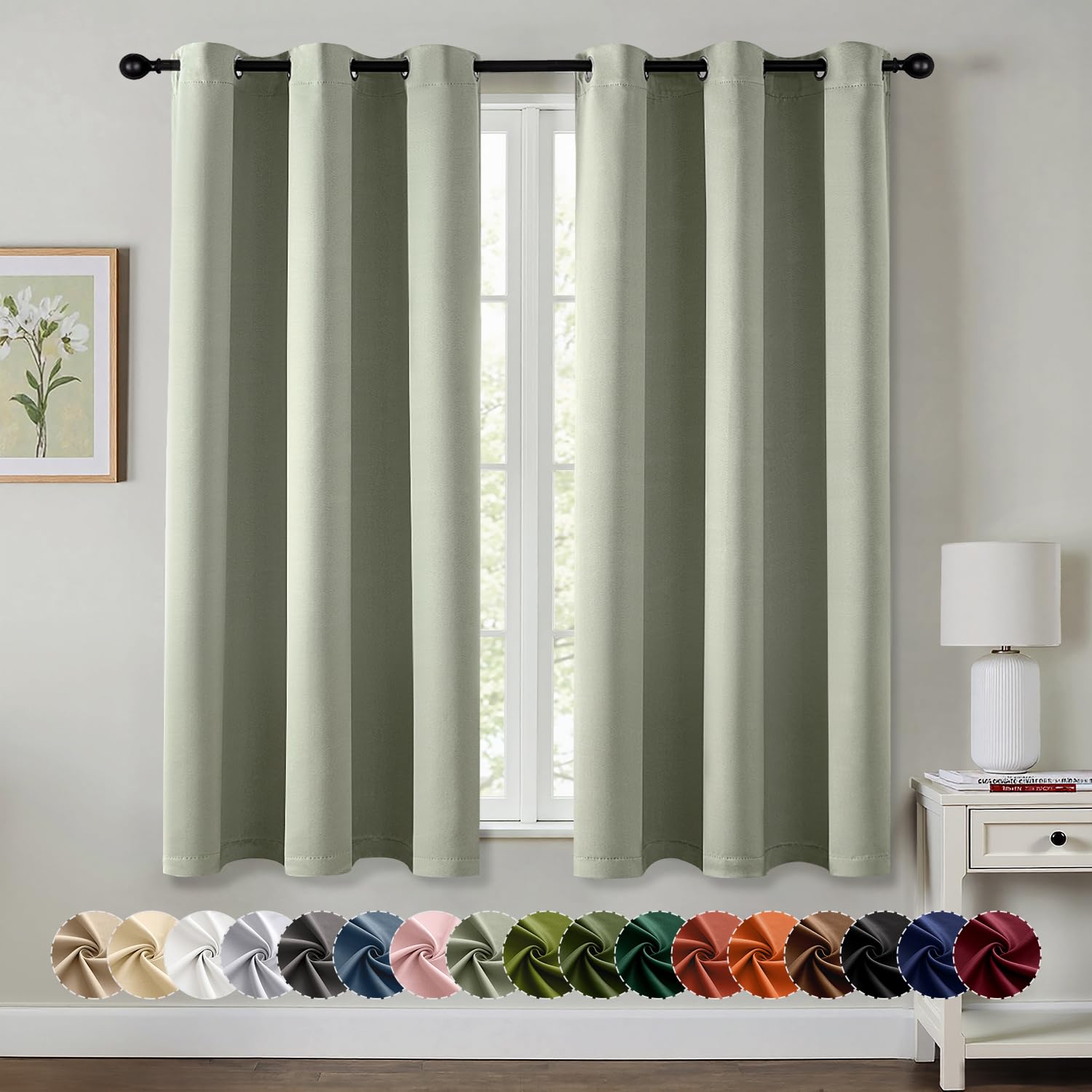 Photo 1 of MIULEE Sage Green Blackout Curtains for Bedroom Living Room 63 Inches Long 2 Panels, Thermal Insulated Room Darkening Drapes Solid Grommet Top Noise Reducing OLIVE Green Window Treatments 40x63 Inch