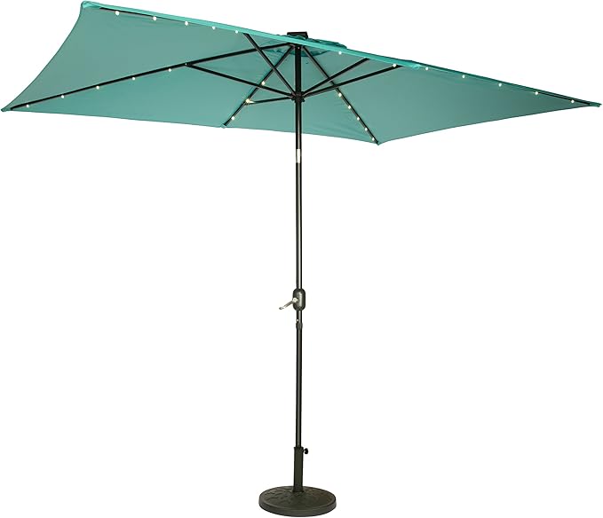 Amazon Com Trademark Innovations Rectangular Solar Powered Led Lighted Patio Umbrella 10 X 6 5 Teal Garden Outdoor
