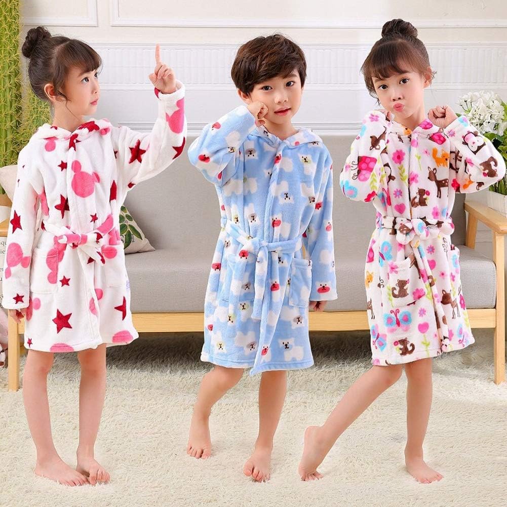 Boys & Girls Bathrobes, Toddler Kids Hooded Robe, Plush Soft Coral Fleece Bathrobe Robes Pajamas Sleepwear for Girls Boys: Clothing