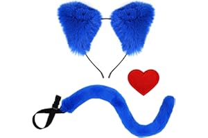 MATINIY Long Fur Cat Ears Headband and Cat Tail Set Halloween Cat Costume Accessories Kitty Cosplay Kits