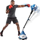 MERACH Punching Bag with Stand, 8 Suction Cups 53-62 Height Adjustable | Stress Relief, Sand Filled Base, Carbon Steel Spring, Fast Rebound, Easy Assembly, Home Gym Boxing Equipment (Blue &amp; White)