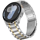HITZEE Stainless Steel No Gap Bands Compatible with Samsung Galaxy Watch 7/6/5/4/FE Band 40/44mm/Watch 6 Classic 43/47mm/Watch 5 Pro, Samsung Watch Metal Band Strap Designed for Men/Women, Silver Gold